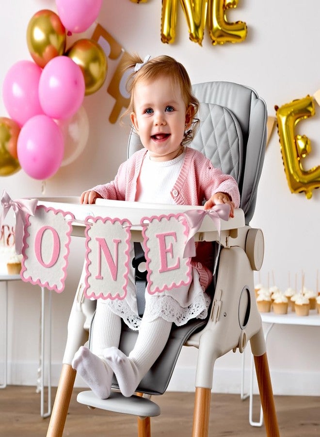Moonlik One High Chair Banner Girls - Pink Bow 1st Birthday Banner Girl Fairy First Birthday Party Decorations Non-Toxic Fabric with Double Satin Bows - Image 4